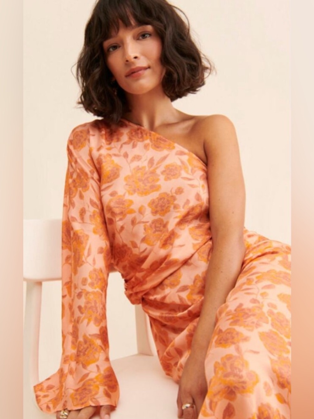 Free people x Jens Pirate booty orange Floral One Sleeve Aliana Dress size Small